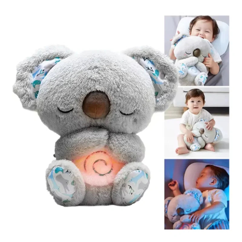 Breathing Koala Plush Toy with Light & Sound for Babies Newborn Sensory Sleep Playmate Musical Comfortable Stuffed Animal Gift