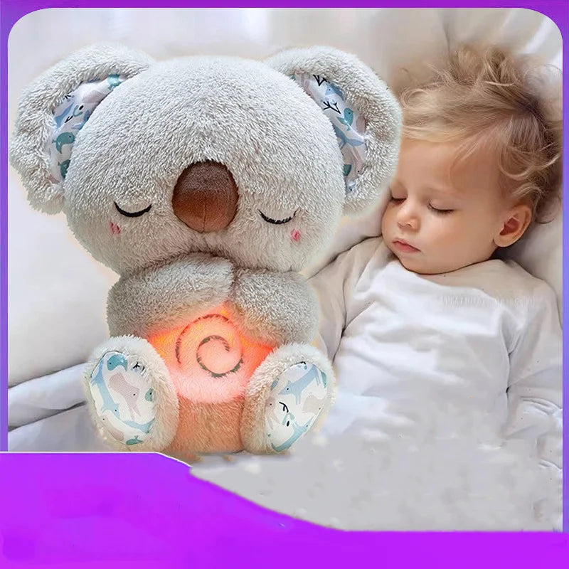 Breathing Koala Plush Toy with Light & Sound for Babies Newborn Sensory Sleep Playmate Musical Comfortable Stuffed Animal Gift