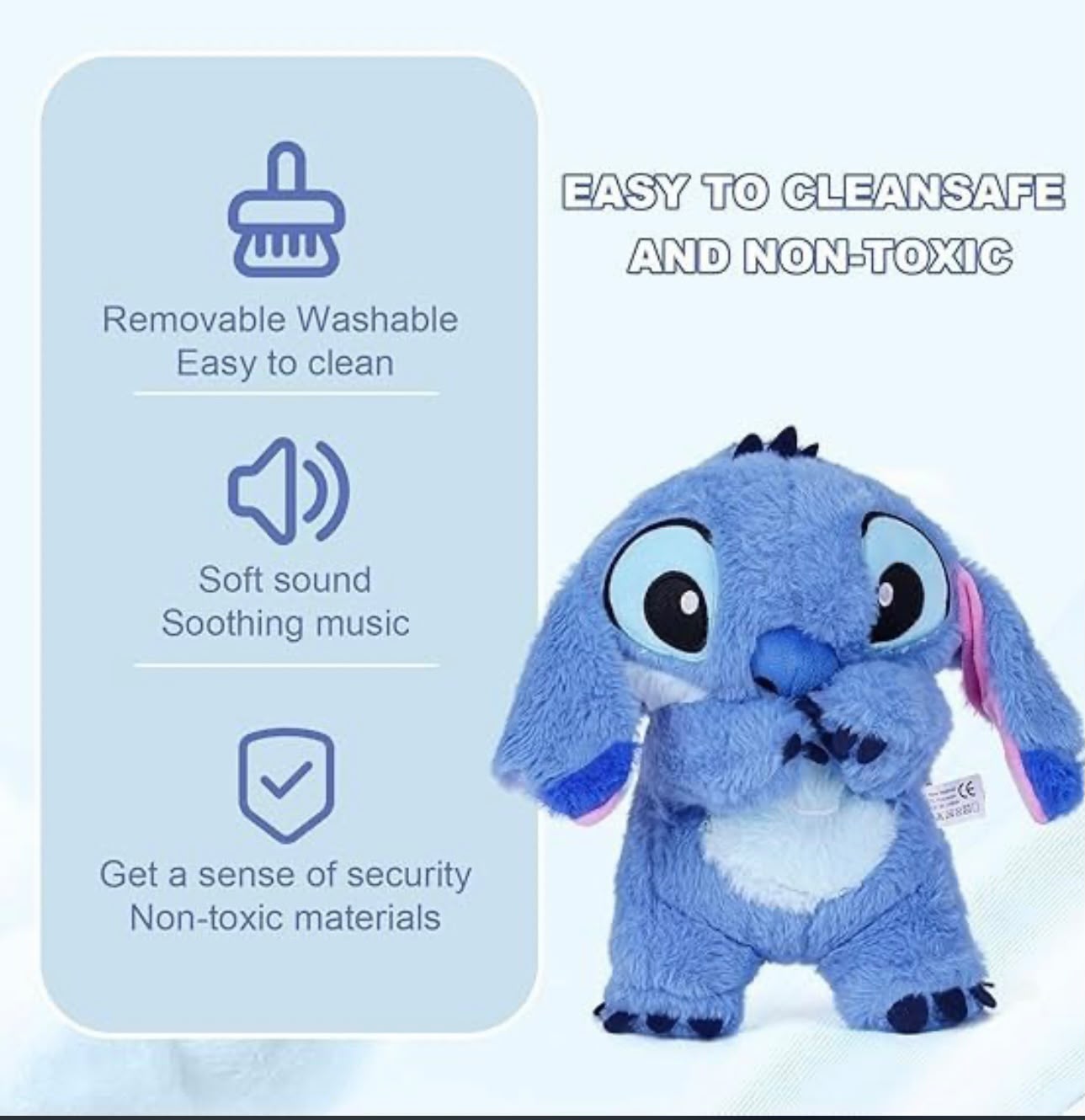 stitch breathing Plush Buddy – Soft Companion Toy with Sound & Washable Cover